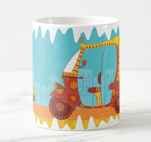 Indian Autorickshaw coffee mug - Purple Ray Art & Design