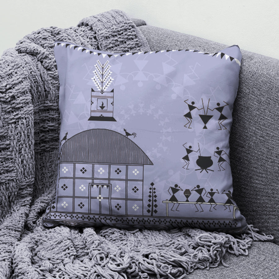 Warli Homes Cushion Cover - Purple Ray Art & Design