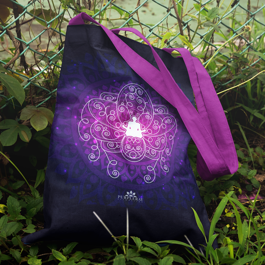 Purple & Black Yoga & Lotus Tote Bag