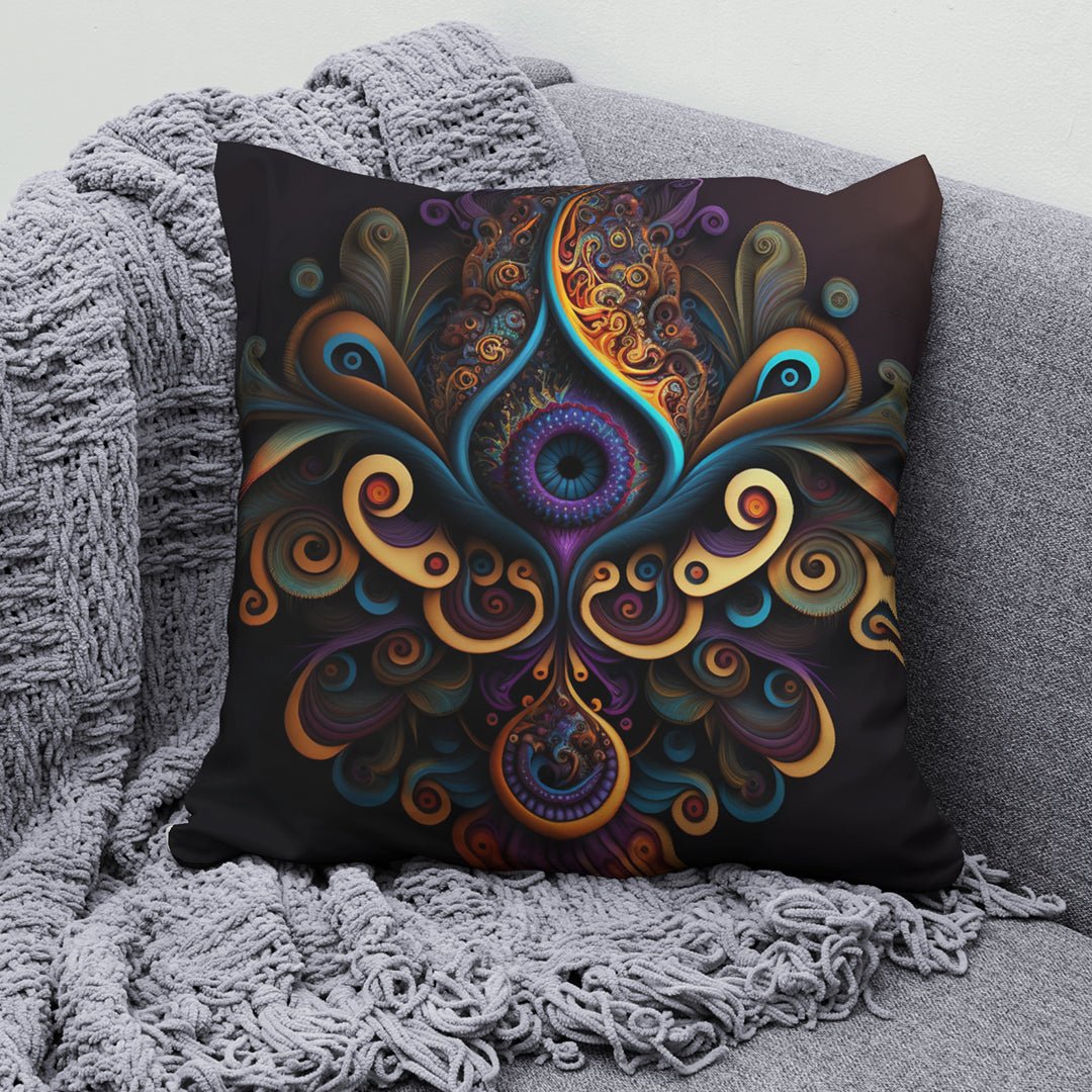 3D Peacock Feather Mandala Cushion Cover - Purple Ray Art & Design