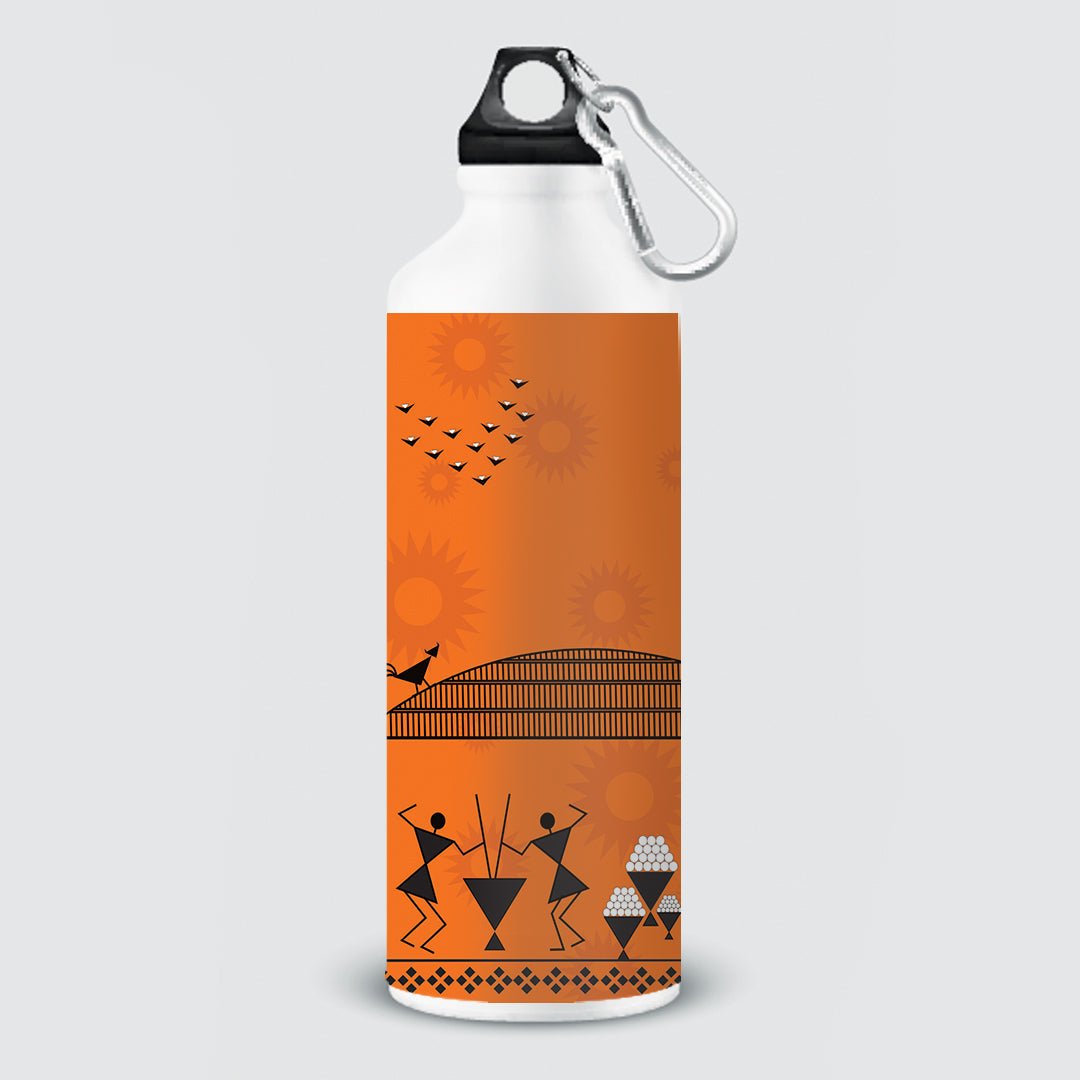 A Day in the Life of Warli Sipper Bottle - Purple Ray Art & Design