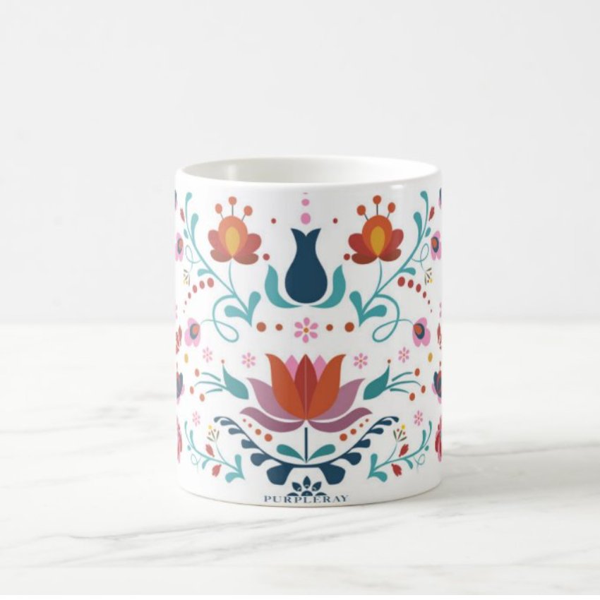 Colorful Motifs Lotus Coffee Mug - Purple Ray Art & Design
