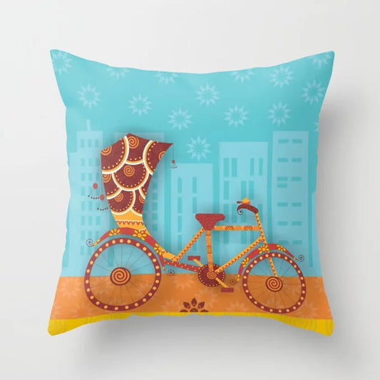 Indian Cycle Rickshaw Cushion Cover - Purple Ray Art & Design