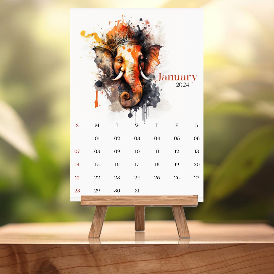 Lord Ganesha Desk Calendar 2024 - Purple Ray Art & Design