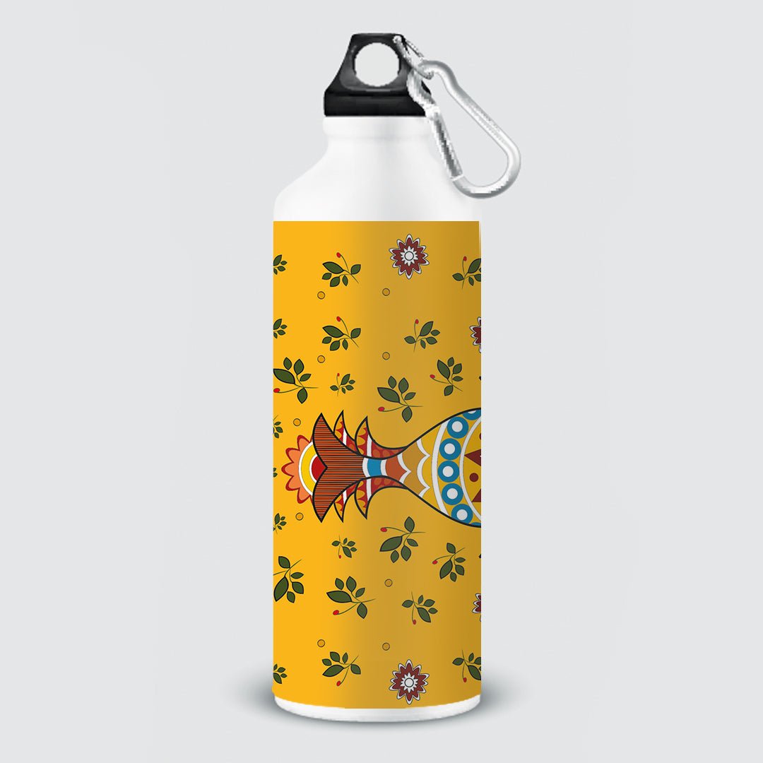 Madhubani Fish (Yellow) Sipper Bottle - Purple Ray Art & Design