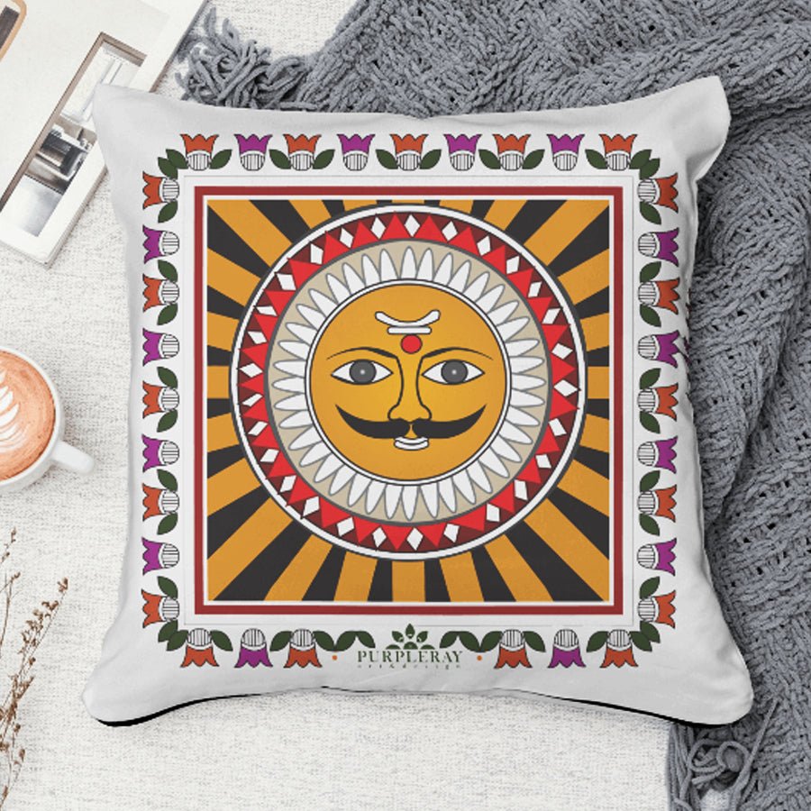 Madhubani Sun Cushion Cover - Purple Ray Art & Design